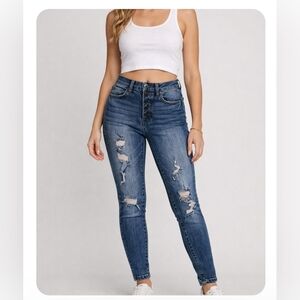 Buckle Bridge by GLY Skinny Jeans Mid Rise Button Fly Distressed Size 27